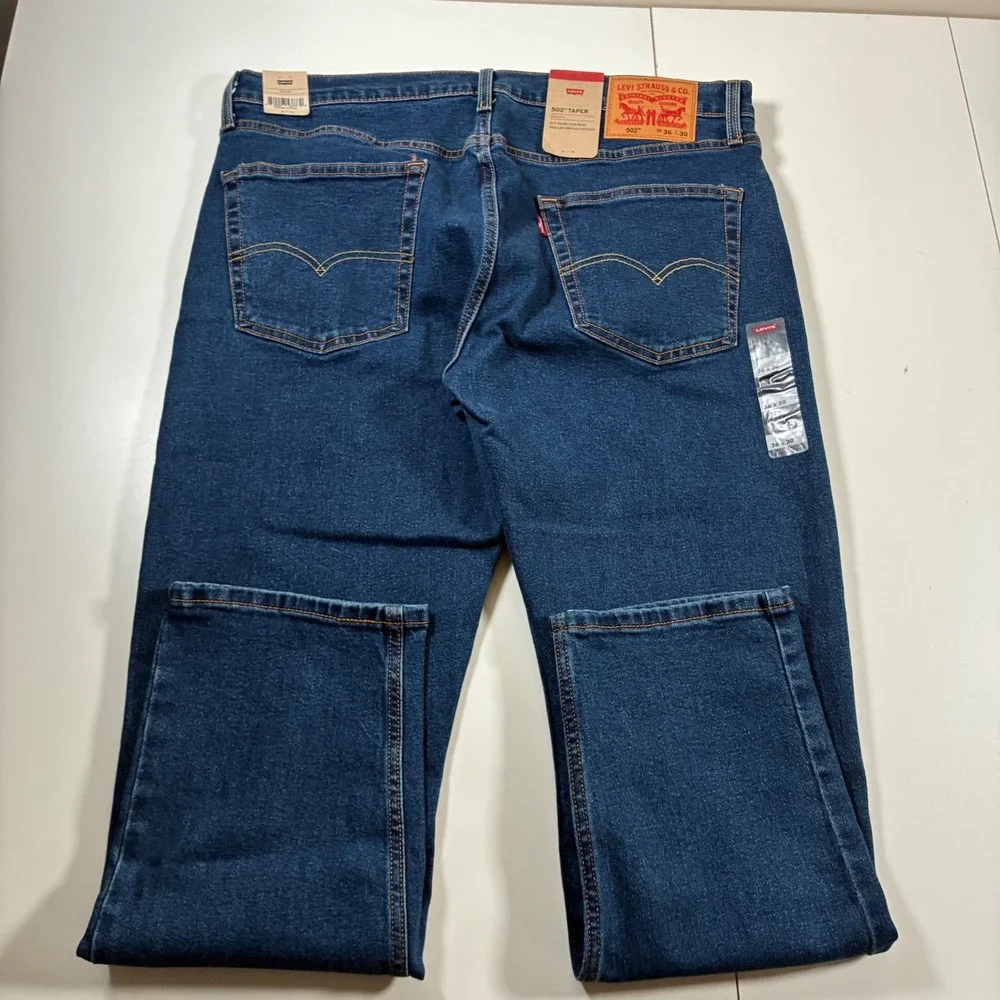 NEW Levi's 502 Taper Jeans 38x30 Blue Stretch Dark Wash Denim (Tag 36x30)